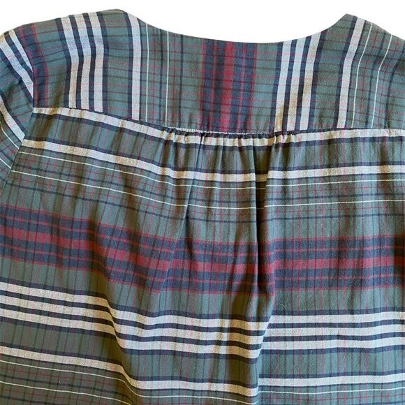 Madewell V-Neck Button-Down Shirt Sz XS Green White Plaid Cotton Neutral Earthy - Picture 10 of 14